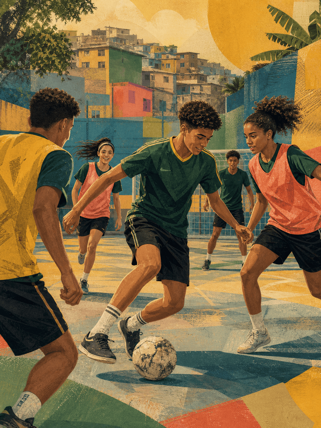 Young people playing football together in Brazil