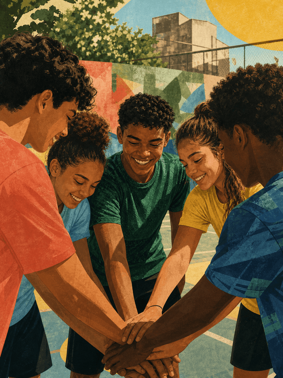 Brazilian teammates forming a circle