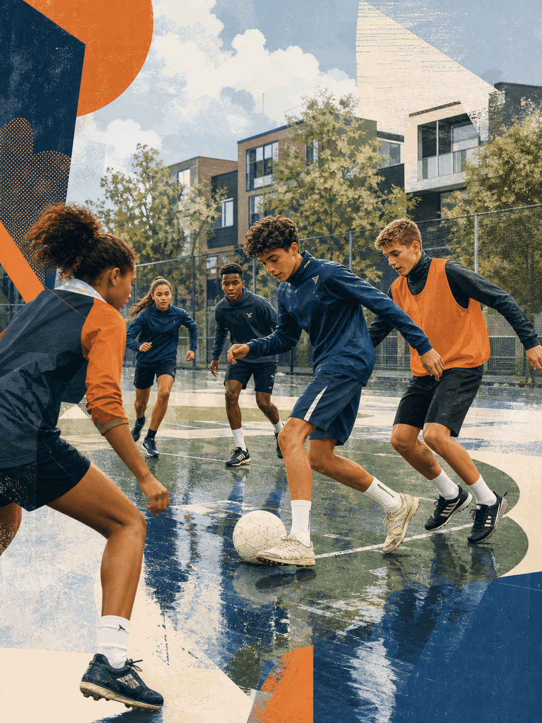 Young people playing football together in the Netherlands