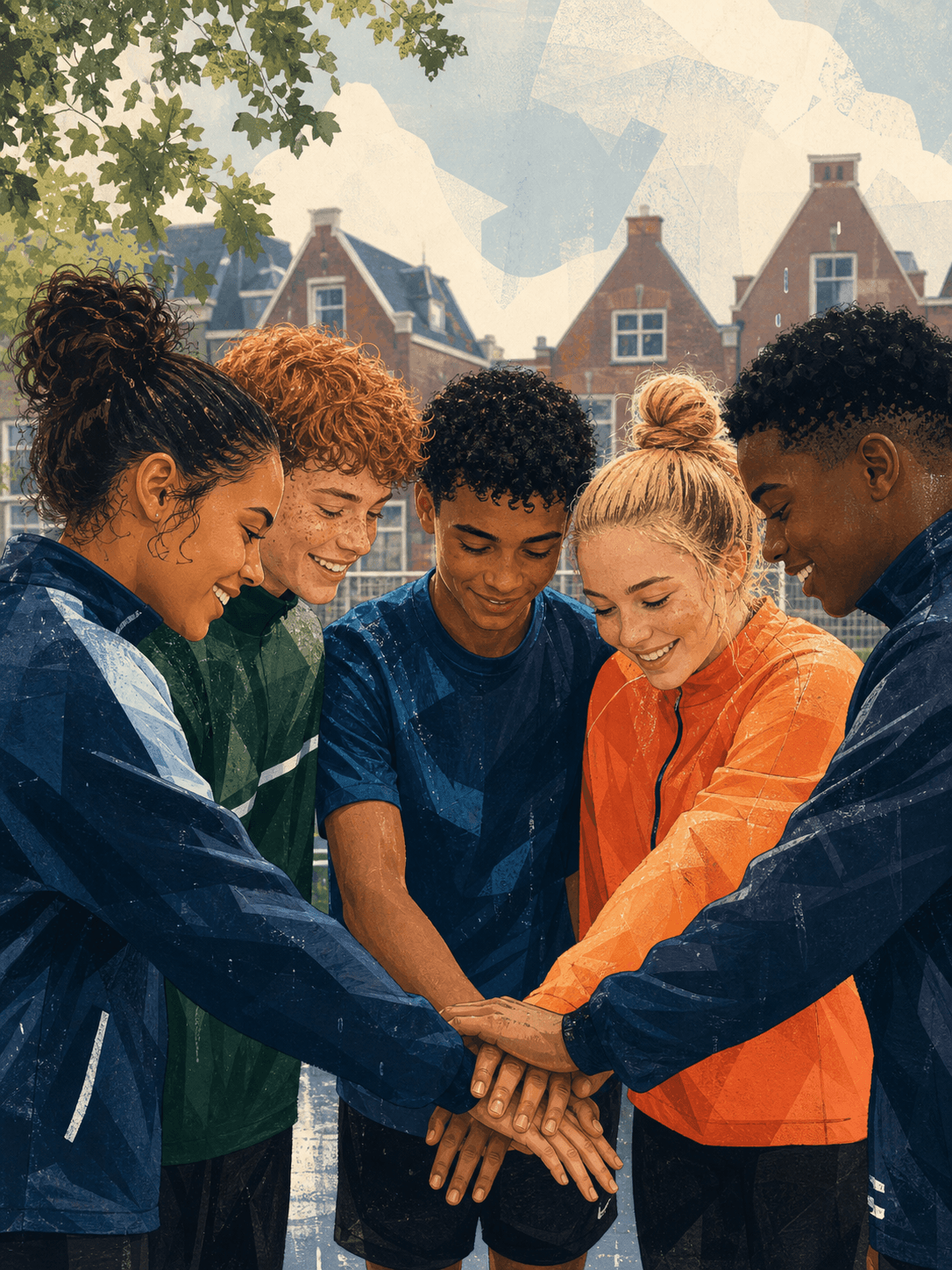 Dutch teammates forming a circle