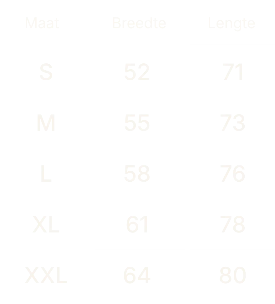 Belanesia size chart - unisex sizes in centimeters