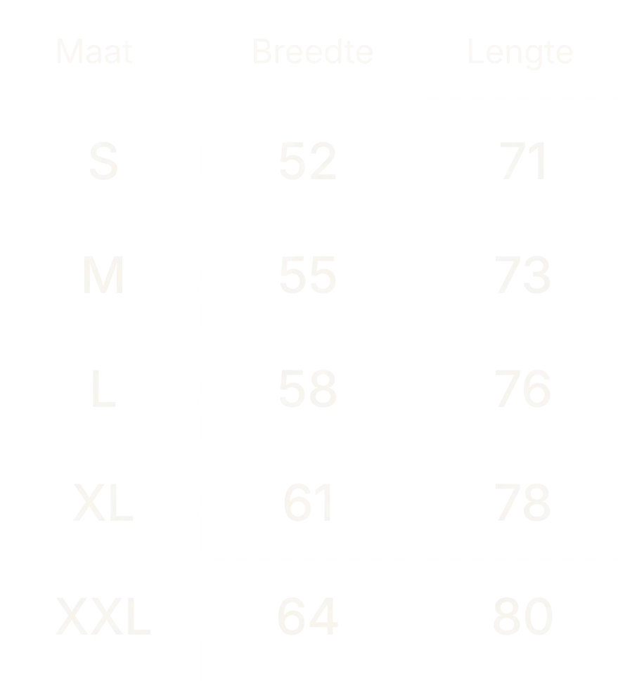 Belanesia size chart - unisex sizes in centimeters